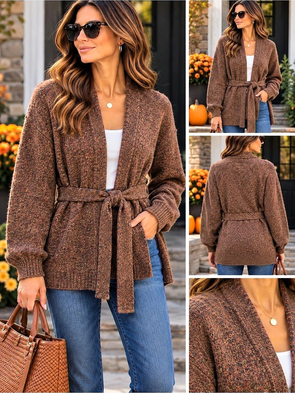 Gap Cotton-Blend Wrap Cardigan Sweater Brown XS